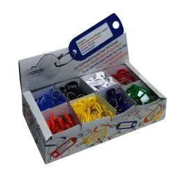 Wereldwijde Verzending DX® Sleutellabel met ophangoog en sleutelring kunststof assortimentsdoos (8 kleuren à 25 stuks)